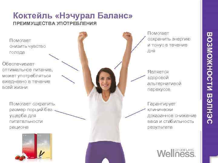 Коктейль «Нэчурал Баланс» ПРЕИМУЩЕСТВА УПОТРЕБЛЕНИЯ Обеспечивает оптимальное питание, может употребляться ежедневно в течение всей