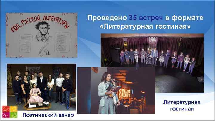 Проведено 35 встреч в формате «Литературная гостиная» Литературная гостиная Поэтический вечер 