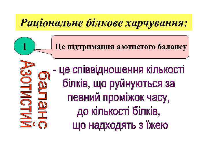 Раціональне білкове харчування: 1 Це підтримання азотистого балансу 