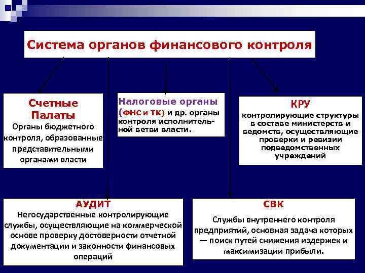 Система органов финансового контроля Счетные Палаты Органы бюджетного контроля, образованные представительными органами власти Налоговые