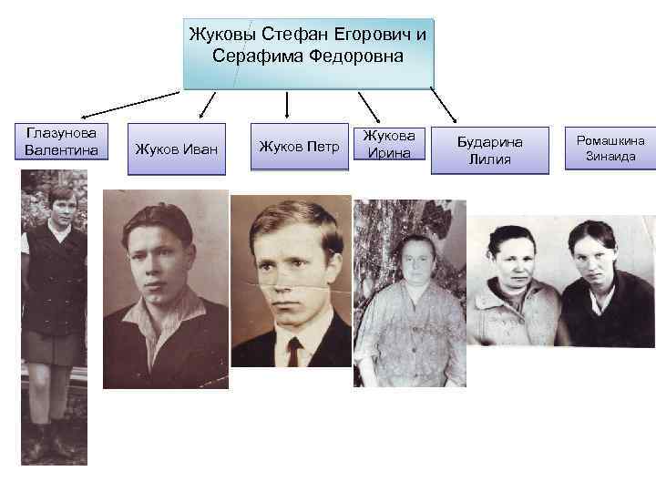 Жуковы Стефан Егорович и Серафима Федоровна Глазунова Валентина Жуков Иван Жуков Петр Жукова Ирина