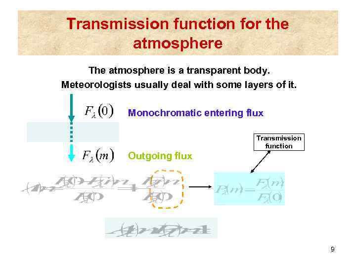 Transmission function for the atmosphere The atmosphere is a transparent body. Meteorologists usually deal