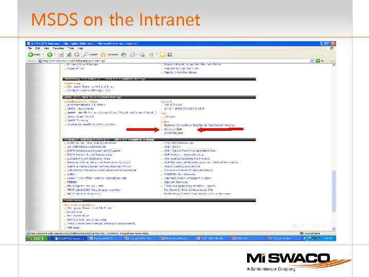 MSDS on the Intranet 