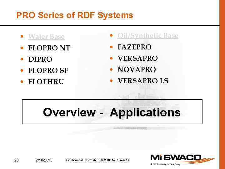 PRO Series of RDF Systems • Water Base • Oil/Synthetic Base • FLOPRO NT