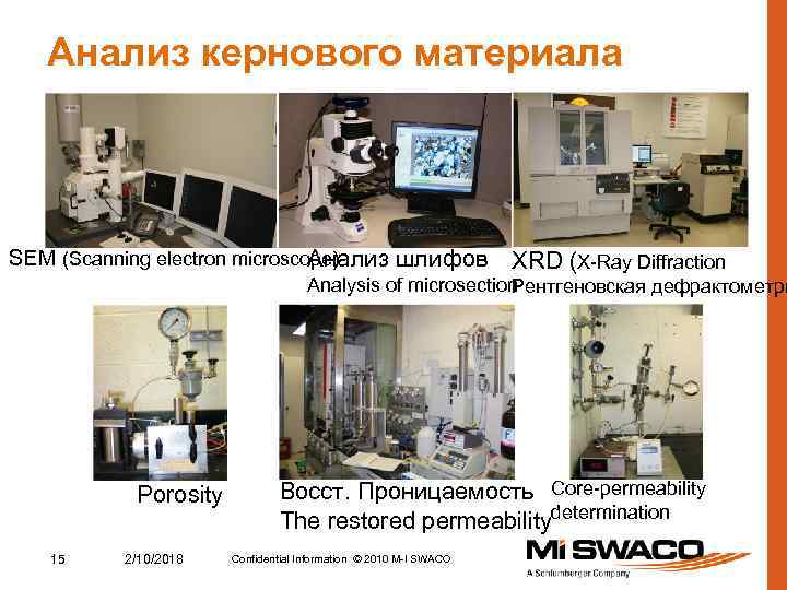 Анализ кернового материала SEМ (Scanning electron microscope) Анализ шлифов XRD (X-Ray Diffraction Analysis of