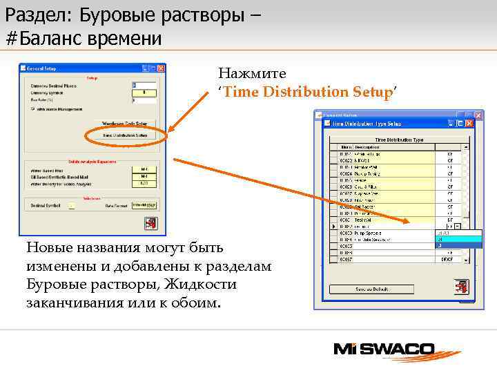Раздел: Буровые растворы – #Баланс времени Нажмите ‘Time Distribution Setup’ Новые названия могут быть