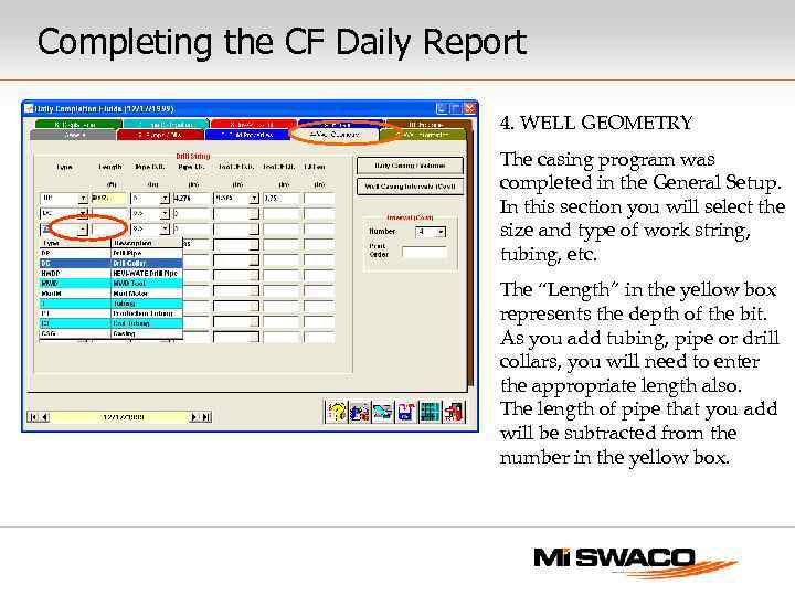 Completing the CF Daily Report 4. WELL GEOMETRY The casing program was completed in