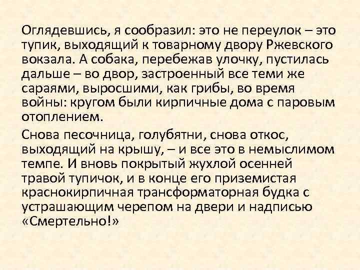 Оглядевшись, я сообразил: это не переулок – это тупик, выходящий к товарному двору Ржевского