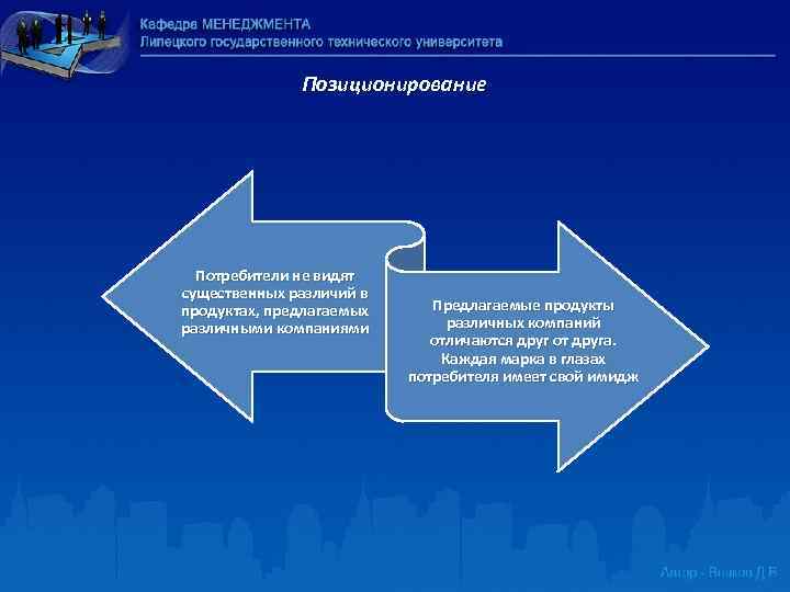 Позиционирование Потребители не видят существенных различий в продуктах, предлагаемых различными компаниями Предлагаемые продукты различных