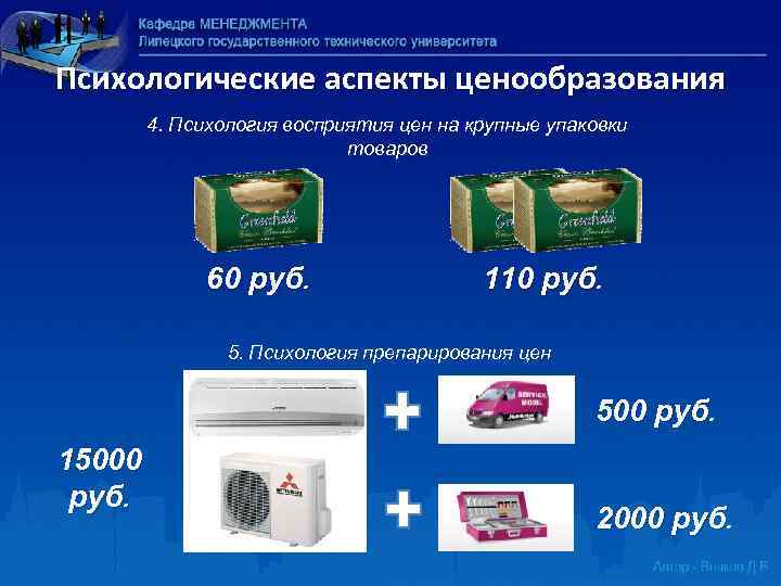 Психологические аспекты ценообразования 4. Психология восприятия цен на крупные упаковки товаров 60 руб. 110