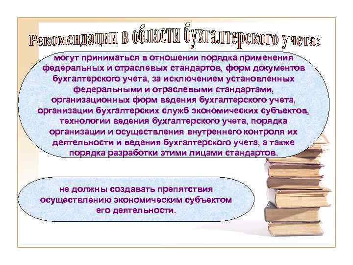 могут приниматься в отношении порядка применения федеральных и отраслевых стандартов, форм документов бухгалтерского учета,