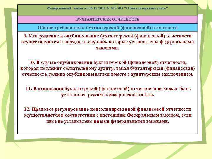 Федеральный закон от 06. 12. 2011 N 402 -ФЗ "О бухгалтерском учете" БУХГАЛТЕРСКАЯ ОТЧЕТНОСТЬ