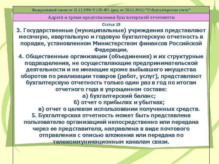 Федеральный закон от 21. 1996 N 129 -ФЗ. (ред. от 28. 11. 2011) "О