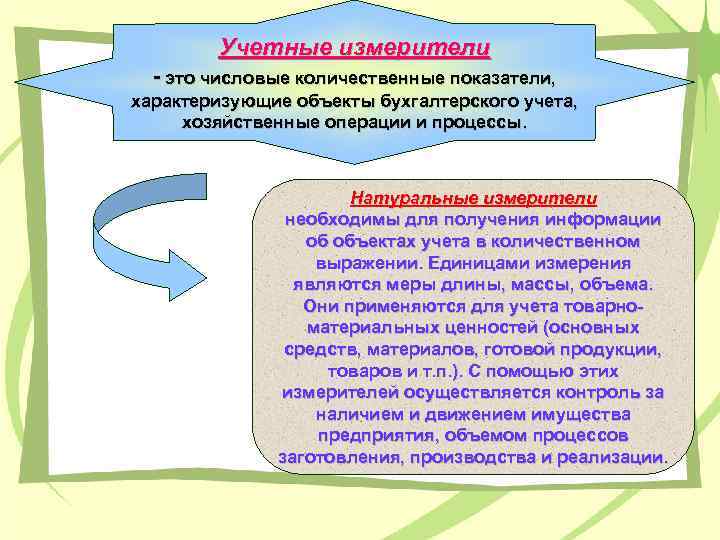 Учетные измерители - это числовые количественные показатели, характеризующие объекты бухгалтерского учета, хозяйственные операции и