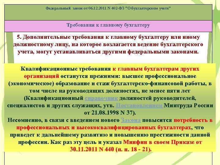 Федеральный закон от 06. 12. 2011 N 402 -ФЗ "О бухгалтерском учете" Требования к