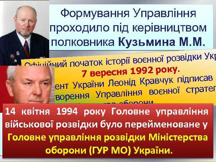 Після розпаду СРСР нову структуру Формування Управління стратегічної розвідки почали будувати на основі проходило