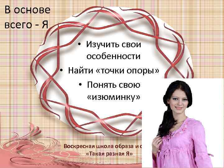 В основе всего - Я • Изучить свои особенности • Найти «точки опоры» •