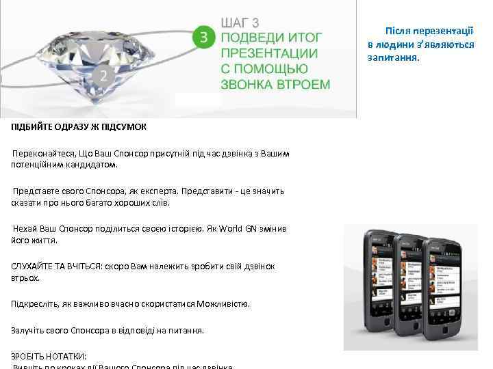  Після перезентації в людини з’являються запитання. ПІДБИЙТЕ ОДРАЗУ Ж ПІДСУМОК Переконайтеся, Що Ваш
