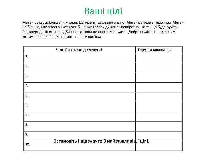 Ваші цілі Мета - це щось більше, ніж мрія. Це мрія в поєднанні з