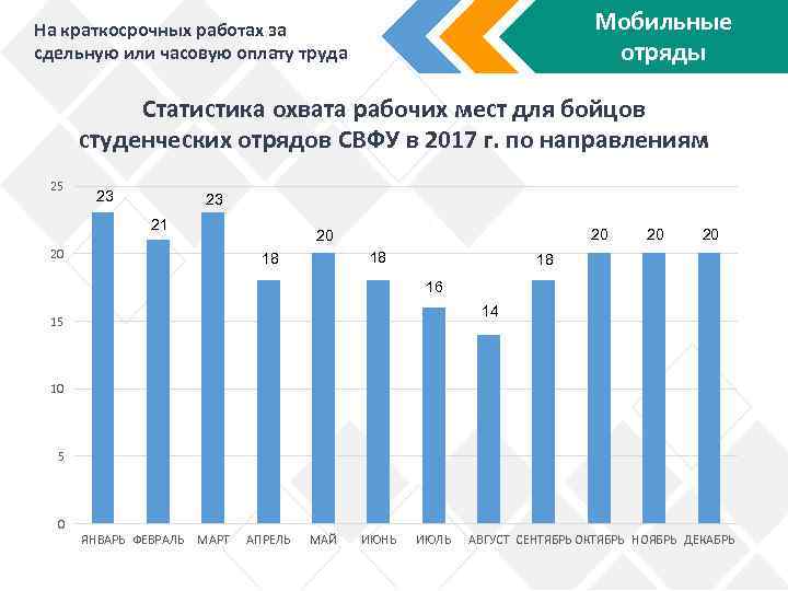 Мобильные отряды На краткосрочных работах за сдельную или часовую оплату труда Статистика охвата рабочих