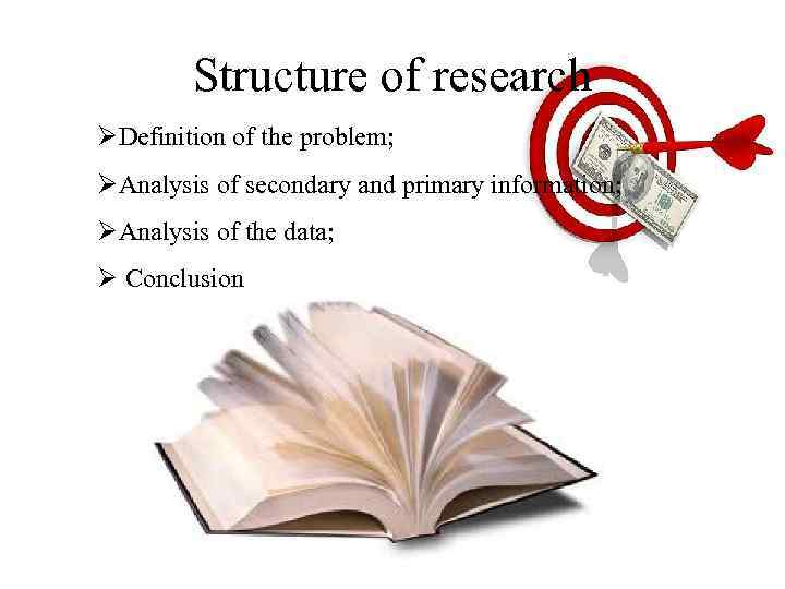 Structure of research ØDefinition of the problem; ØAnalysis of secondary and primary information; ØAnalysis