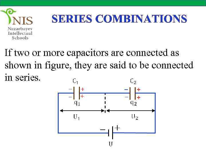 SERIES COMBINATIONS If two or more capacitors are connected as shown in figure, they