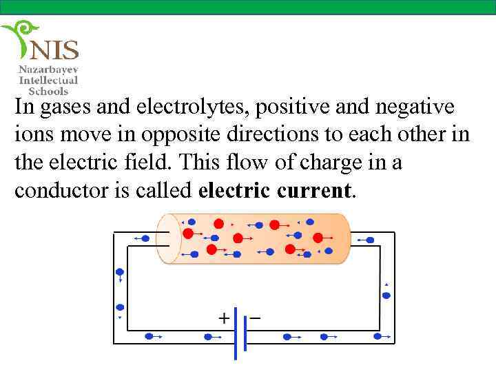 In gases and electrolytes, positive and negative ions move in opposite directions to each