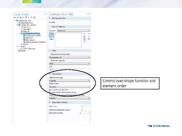 Control over shape function and element order 