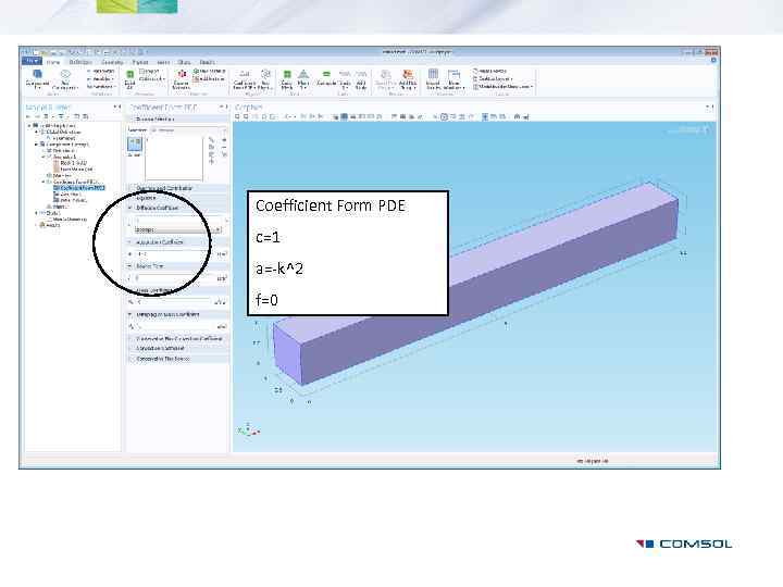 Coefficient Form PDE c=1 a=-k^2 f=0 