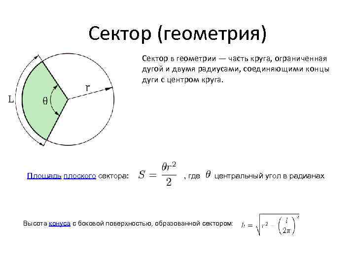 Площадь сектора ограниченного дугой