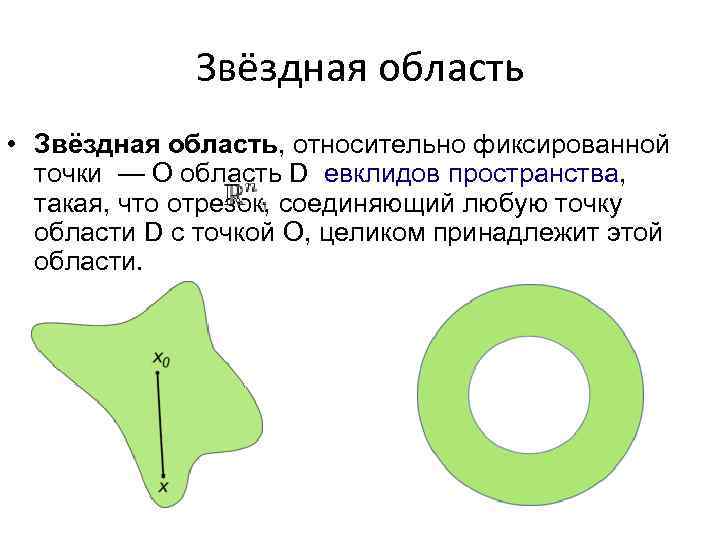 Звёздная область • Звёздная область, относительно фиксированной точки — О область D евклидов пространства,