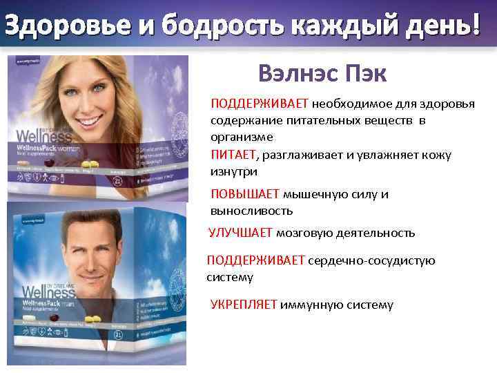 Здоровье и бодрость каждый день! Вэлнэс Пэк ПОДДЕРЖИВАЕТ необходимое для здоровья содержание питательных веществ
