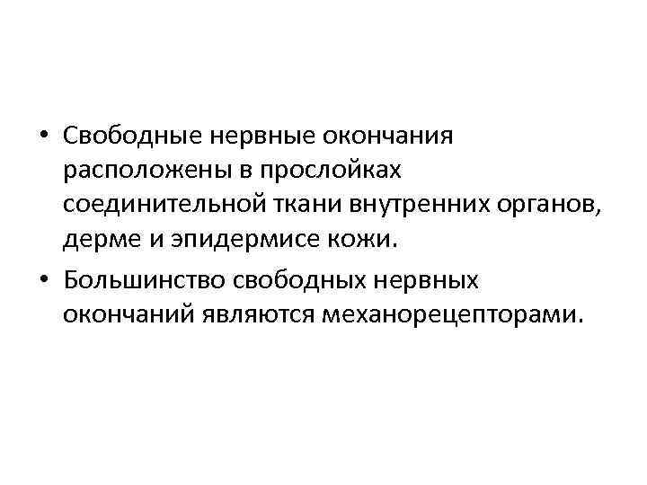  • Свободные нервные окончания расположены в прослойках соединительной ткани внутренних органов, дерме и