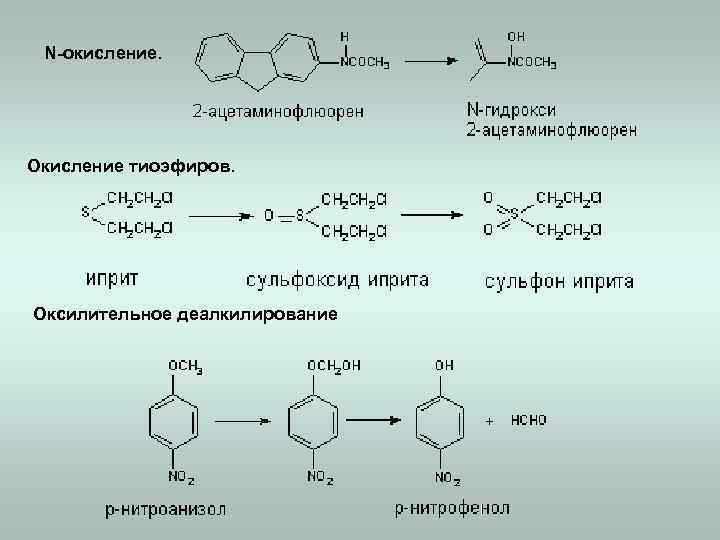 N-окисление. Окисление тиоэфиров. Оксилительное деалкилирование 