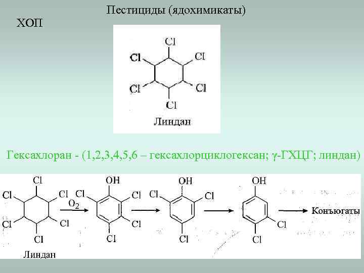 ХОП Пестициды (ядохимикаты) Гексахлоран - (1, 2, 3, 4, 5, 6 – гексахлорциклогексан; γ-ГХЦГ;