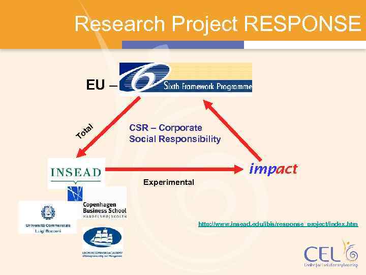 Research Project RESPONSE EU – 6 th Framework l T a ot CSR –