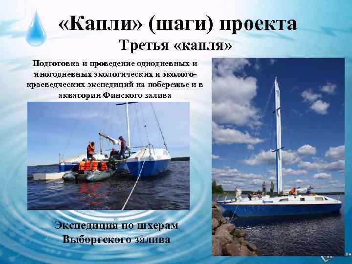  «Капли» (шаги) проекта Третья «капля» Подготовка и проведение однодневных и многодневных экологических и