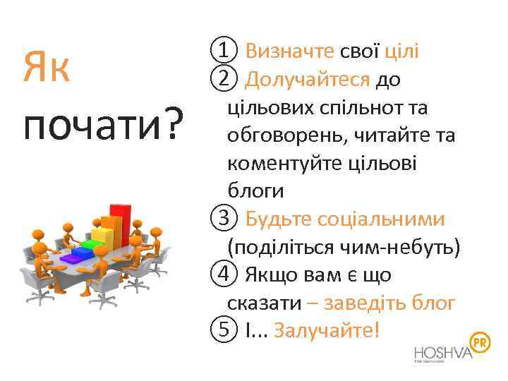 Як почати? ① Визначте свої цілі ② Долучайтеся до цільових спільнот та обговорень, читайте