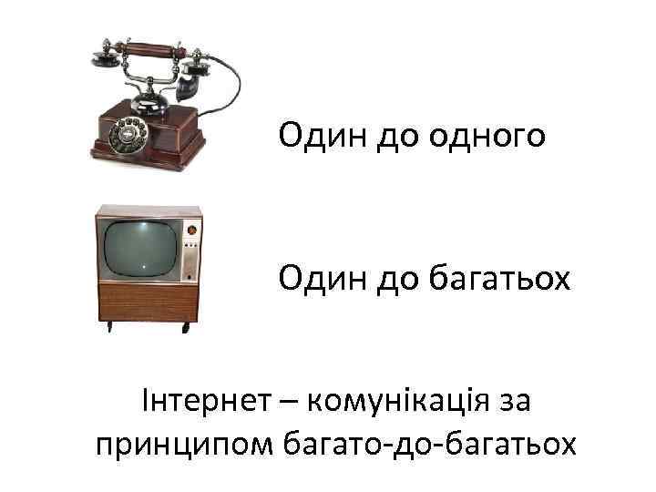 Один до одного Один до багатьох Інтернет – комунікація за принципом багато-до-багатьох 