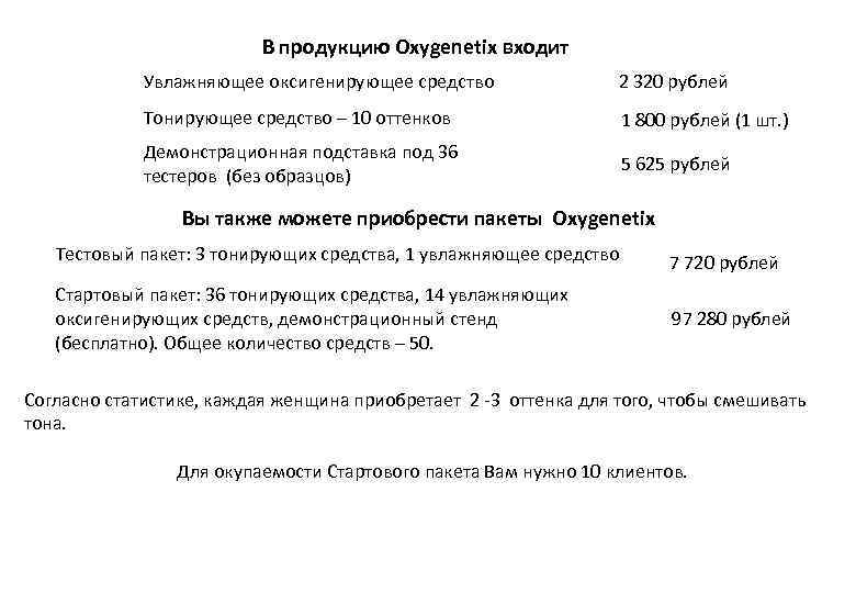 В продукцию Oxygenetix входит Увлажняющее оксигенирующее средство 2 320 рублей Тонирующее средство – 10