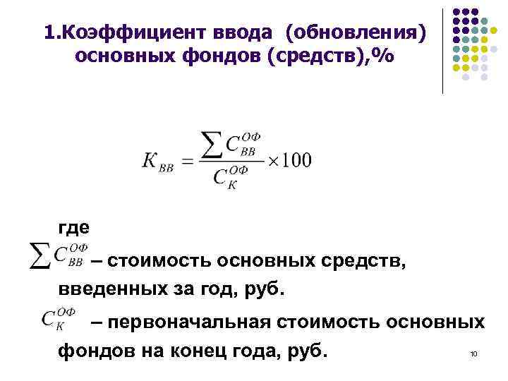 Коэффициент обновления. Коэффициент ввода основного капитала. Коэффициент ввода основных средств рассчитывается по формуле. Коэффициент поступления основных фондов формула. Коэффициент обновления основных средств предприятия формула.