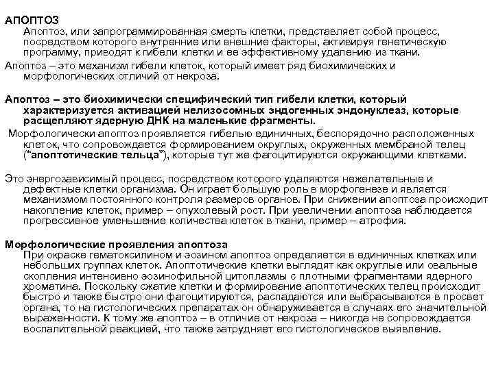 АПОПТОЗ Апоптоз, или запрограммированная смерть клетки, представляет собой процесс, посредством которого внутренние или внешние