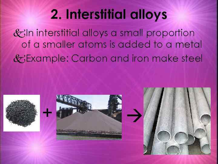 2. Interstitial alloys k. In interstitial alloys a small proportion of a smaller atoms