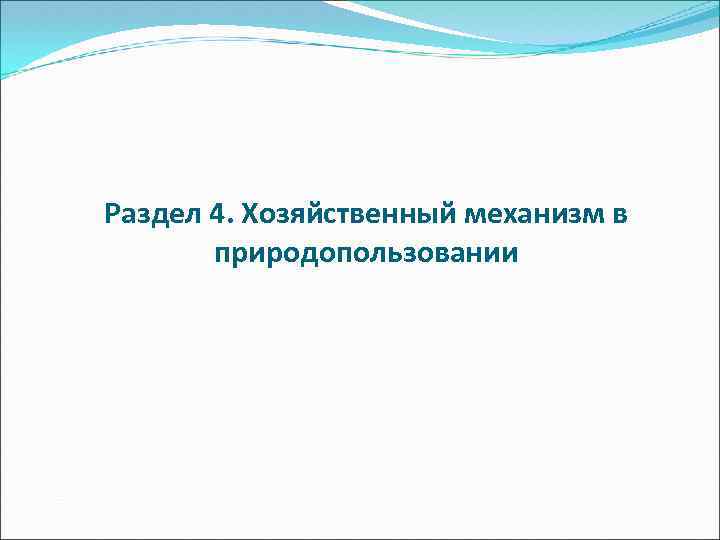 Раздел 4. Хозяйственный механизм в природопользовании 