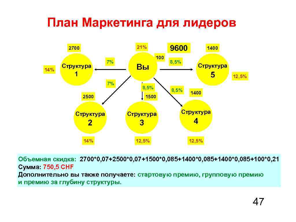 План Маркетинга для лидеров 14% 9600 21% 2700 Структура 7% 100 Вы 8, 5%