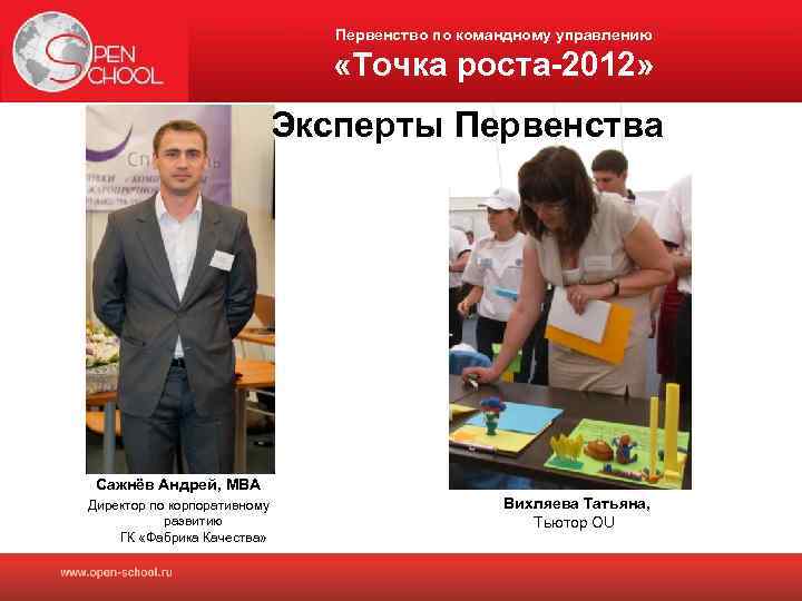 Первенство по командному управлению «Точка роста-2012» Эксперты Первенства Сажнёв Андрей, MBA Директор по корпоративному