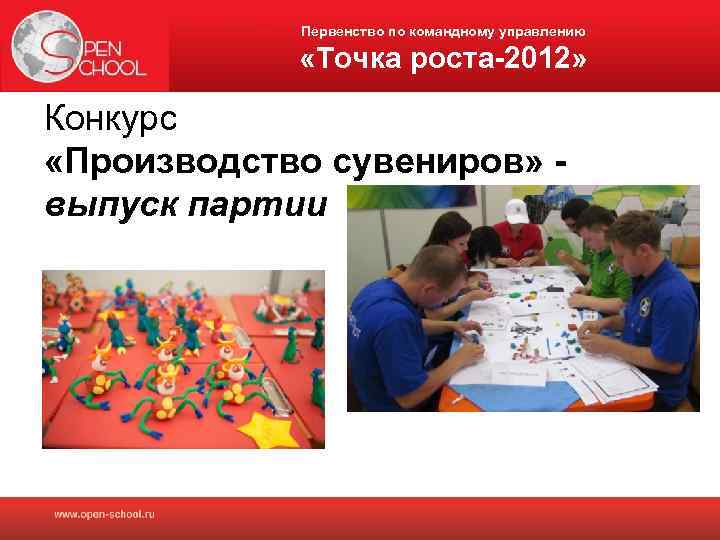 Первенство по командному управлению «Точка роста-2012» Конкурс «Производство сувениров» выпуск партии 