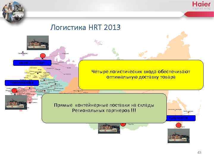 Логистика HRT 2013 САНКТ-ПЕТЕРБУРГ Четыре логистических входа обеспечивают оптимальную доставку товара НОВОРОССИЙСК Прямые контейнерные