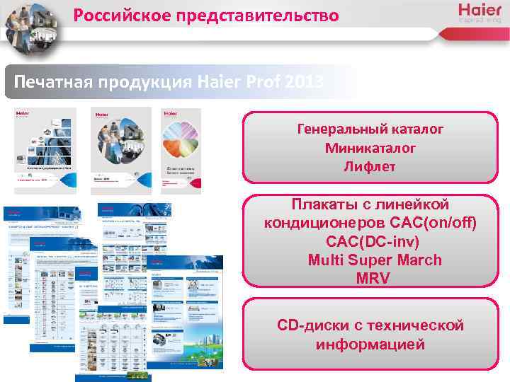 Российское представительство Печатная продукция Haier Prof 2013 Генеральный каталог Миникаталог Лифлет Плакаты с линейкой