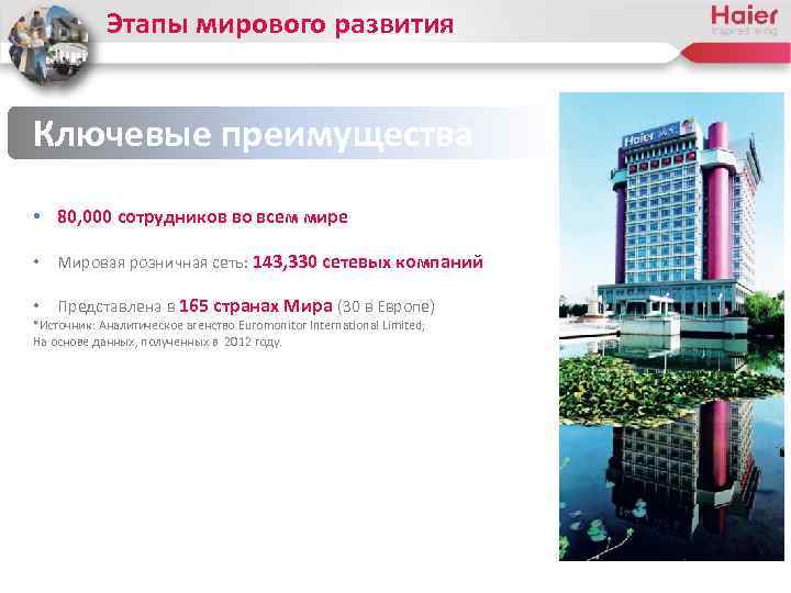 Этапы мирового развития Ключевые преимущества • 80, 000 сотрудников во всем мире • Мировая